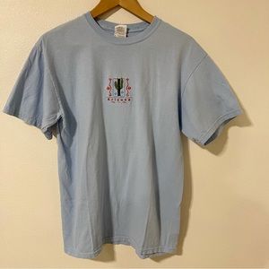Vintage Gildan Double Stitch Cotton Tee Light Blue Embroidered Arizona Cactus-M